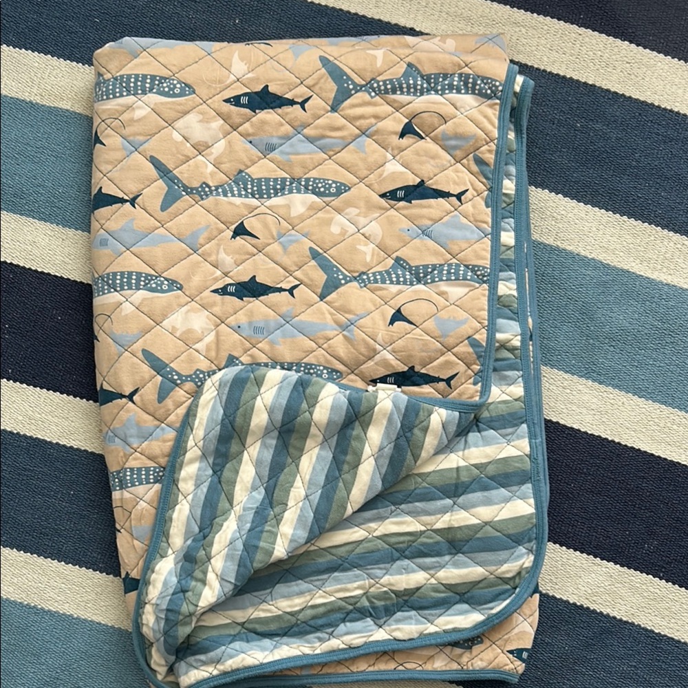 Kickee Pants Burlap Sharks Oceanography Stripe Quilted Toddler Blanket Bamboo